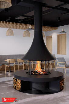 Дровяной камин EVA 992 центральный со стеклом и с хранилищем для дров  в Благовещенске